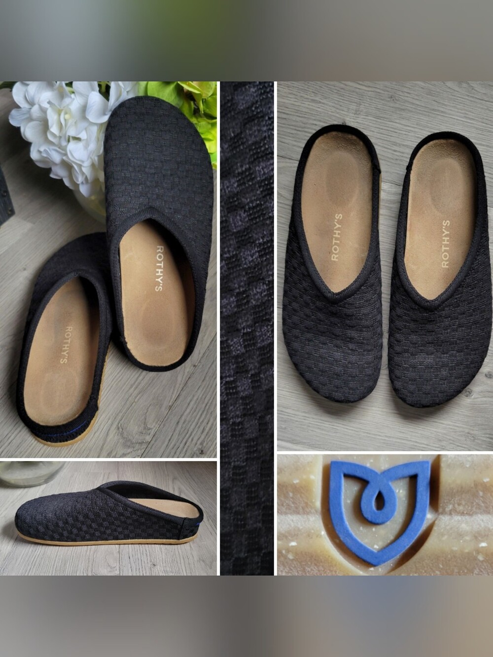 Rothy's The Hemp Casual Clog in Black Sand, Women's US 9, EU 39